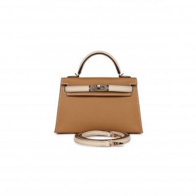 HERMÈS MINI KELLY II EPSOM BISCUIT AND CRAIE EPSOM PERMABRASS (19*12*5.5cm) 